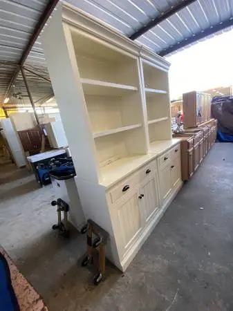 White Pottery Barn Wall Bookcase Beadboard Hutch Used Good Cond