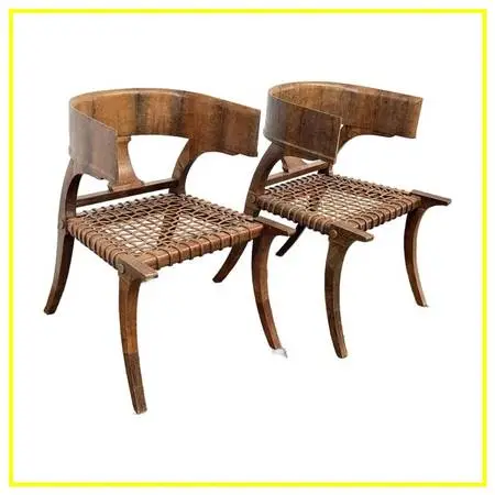Lizard Wrapped Klismos Chairs, Pair