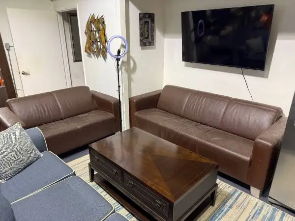 Brown leather couch set