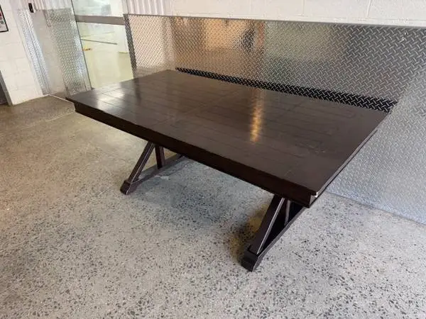 Vintage dark walnut farmhouse trestle dining table