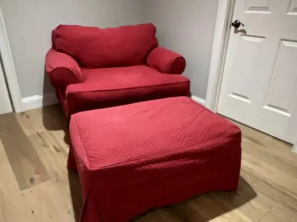 Rowe Furniture English Roll Arm Red Chair-and-a-half with Ottoman
