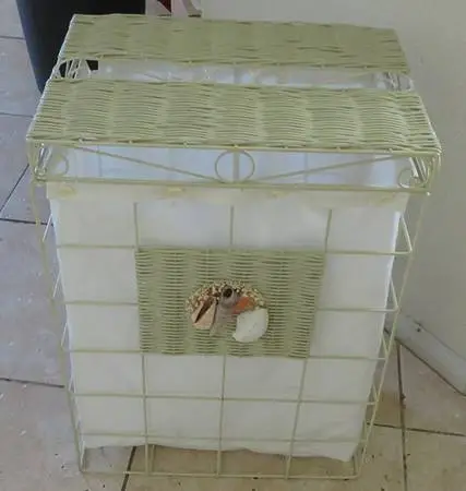 Like New Laundry Hamper Metal Beachy Shell washable liner Cream