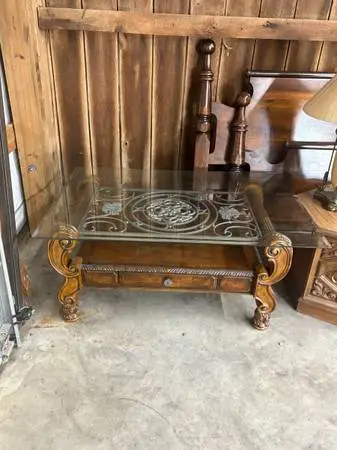 Coffee Table solid wood iron glass top