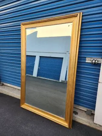 very large 5 foot high Gold American Giltwood bevelled Mirror 1970s