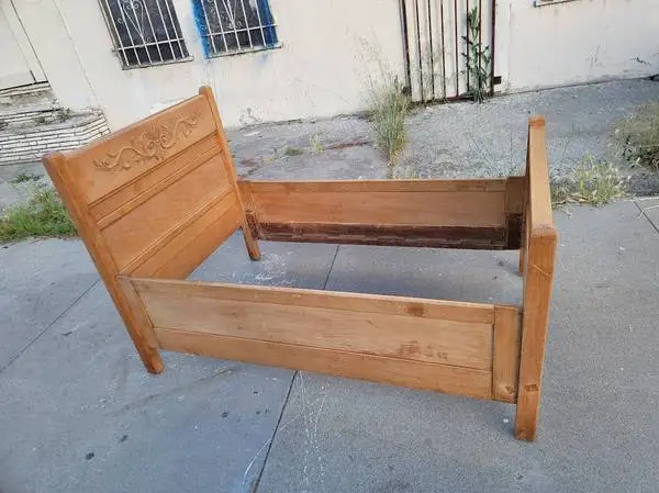 SALE Antique Oak Carved Wood BED FRAME