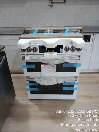 Brand new GE Cafe matte white double oven gas range with air fryer self-cleaning