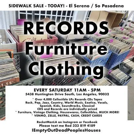 FURNITURE Clearance Sale Records CDs CLOTHES Saturday July 11th