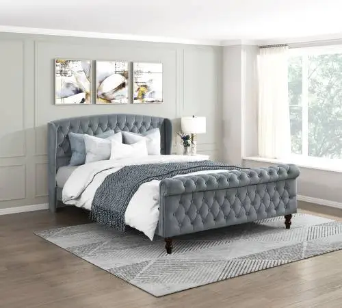 Gray and Beige queen with Mattress Bed set
