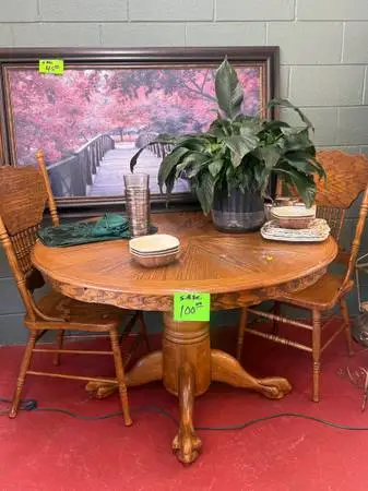 Solid wood round dining table set with 2 chairs