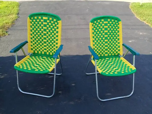 Vintage Macrame Folding Lawn Chairs $15 each must take both
