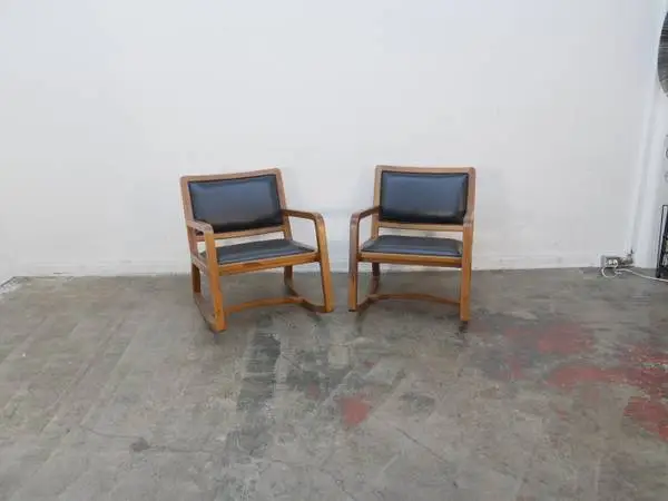 Black Faux Leather Rocker Chair w/ Teak Wood Frame