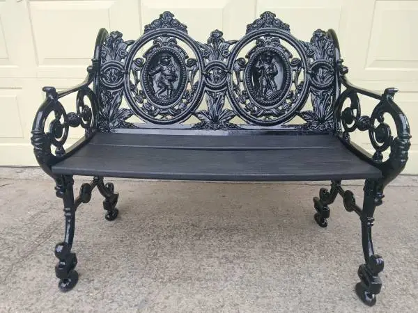 RARE ANTIQUE CAST IRON GARDEN BENCH SEAT OR PORCH SEAT