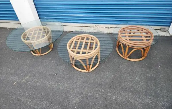 SALE 3 sizes vintage Bentwood Bamboo Cane Rattan Ottoman Coffee Table