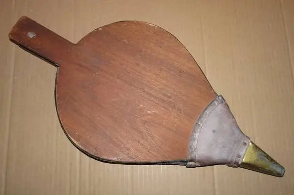 Antique Double-Chamber Wood & Leather Fireplace Bellows - Rustic Heart