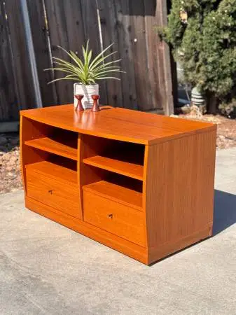 Danish Modern Teak Mid Century Rolling TV Stand Media Console Denmark