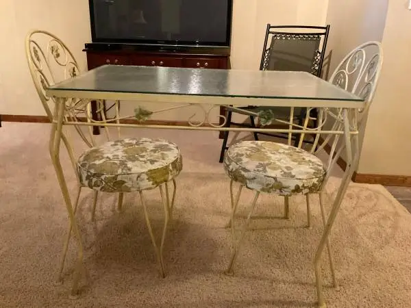 Patio glass table and chairs