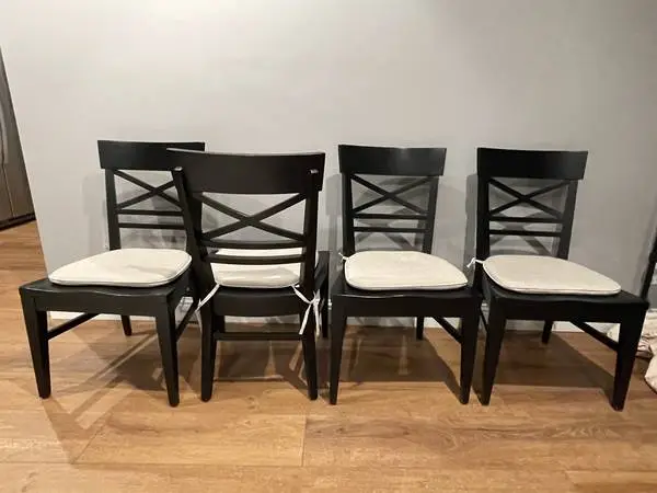 4 Ethan Allen Tango Cross Back Chairs Espresso Distress Finish