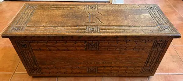 Hand Carved Chest with R carved in lid  ** REDUCED **