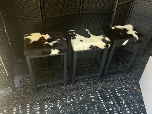 Set of 3 Quality GENUINE COWHIDE Counter Stools