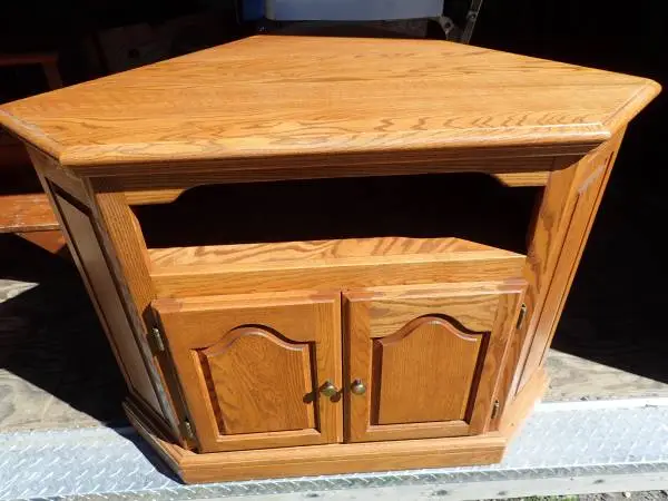 Medium Oak Corner Cabinet -- real wood - Open Shelf /2 Shelfs