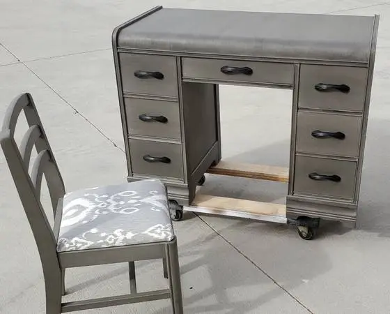 Painted 1940s Waterfall Desk and Chair