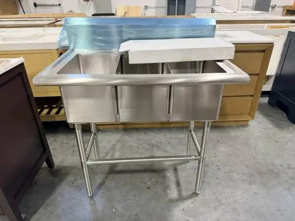 38 Freestanding Stainless Steel 3-Compartment Commercial Utility Sink