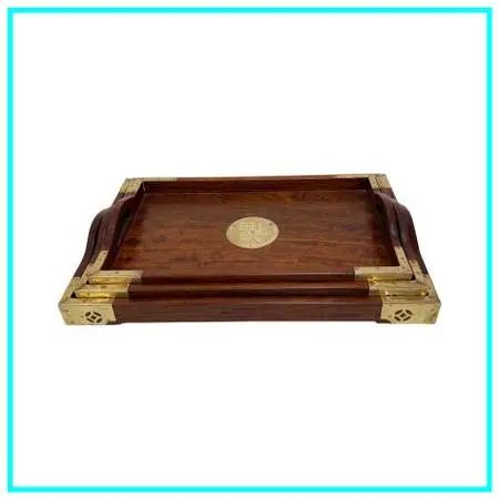 Brass + Rosewood Nesting Trays, Set Of Three