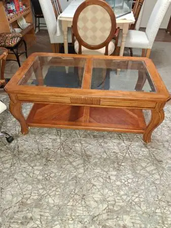 Attractive glass top coffee table real wood
