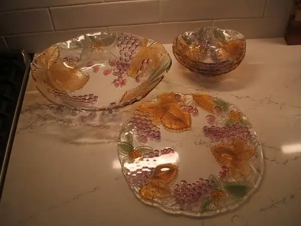 Beautiful Vintage Rainbow Glass Serving Set, 6-piece
