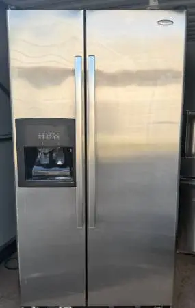 Clean & Tested Whirlpool 25 cu ft Side-by-Side Fridge Stainless — $300
