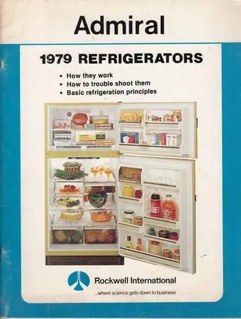 Vintage ADMIRAL REFRIGERATOR in White with Brown Door Handles.