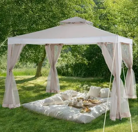 Sunjoy 10 x 10 ft. Soft Top Beige & White Outdoor Patio Gazebo