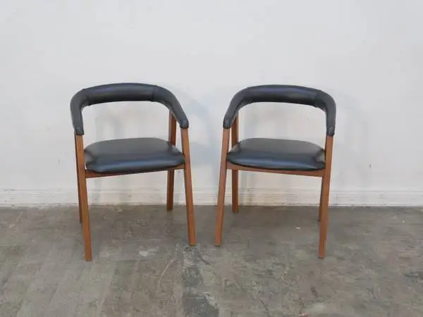 Set of 2 Black Faux Leather Curved Back Side Chairs