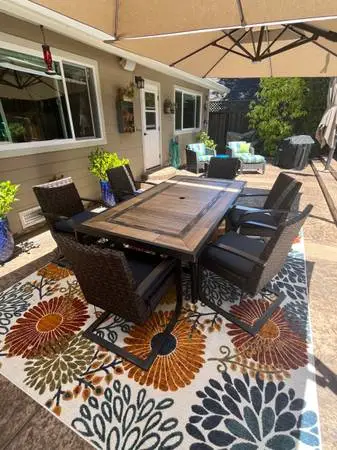Patio Furniture Set … Dining set, Couch & Table, Chairs with Ottomans