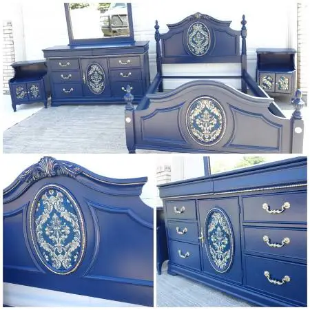 Elegant Royal Blue and Jaquard Tapestry Bedroom - Full size Bed