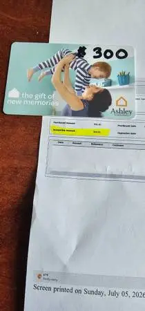 $300 Gift Card ASHLEY FURNITURE Couches Table Bench HomeStore