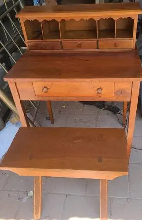 Antique pine desk and stool set