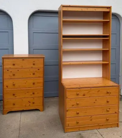 5 drawer Dresser & storage hutch with four drawers : set