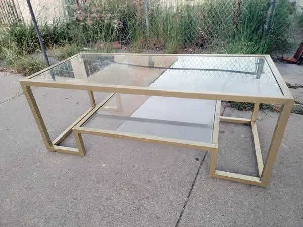 SALE Gold Metal Frame 2 tier glass COFFEE TABLE
