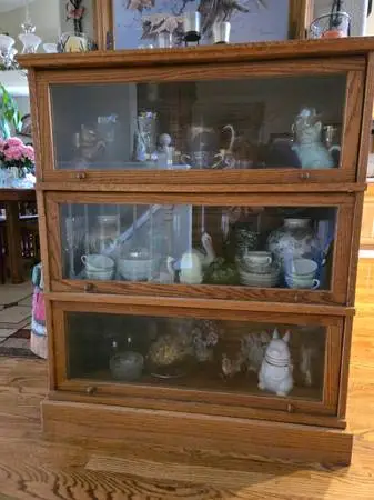 3 High Solid Oak Glass Barrister/Bookcase/Lawyers Cabinet