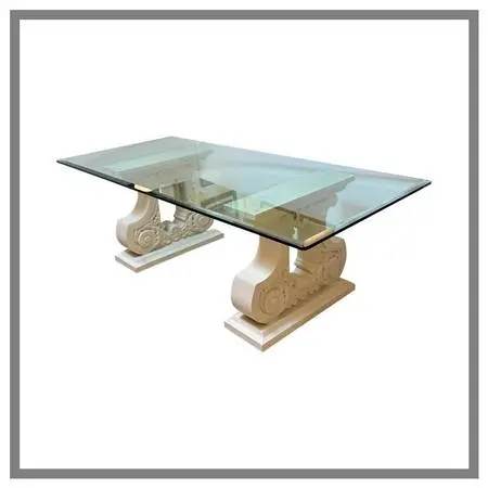 Kreiss Double Pedestal + Beveled Glass Top Dining Table