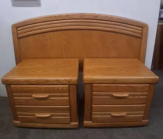 A Pair of Oak Nightstands and Queen or Full Bed