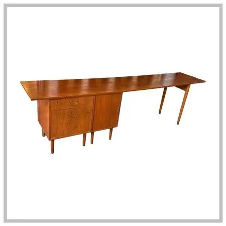 Mid 20th Century Teak Wood Office Desk With Cabinet