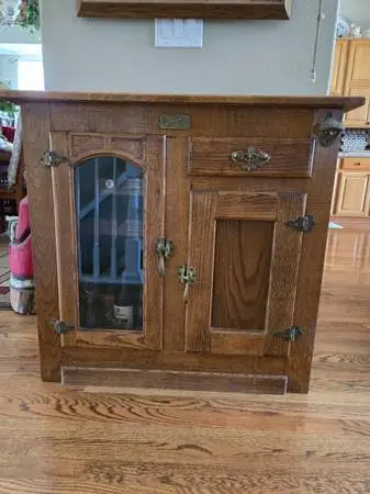 Solid Oak with Brass White Clad Wine Cabinet/Bar
