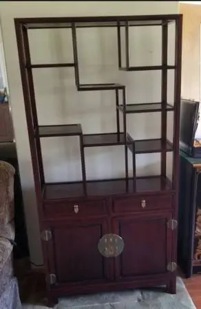 Antique Chinese Oriental Rosewood Curio Display Shelf w Cabinet