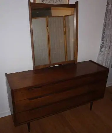 Vintage 1960s Danish 9-Drawer Dresser With Mirror