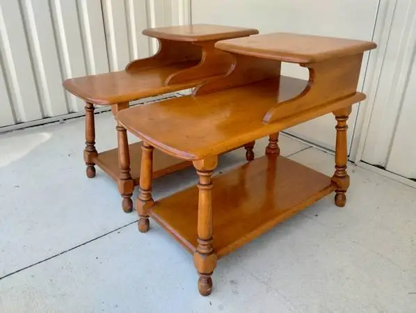 (2) Vintage 1950s Heywood-Wakefield Mid Century Modern Step Tables