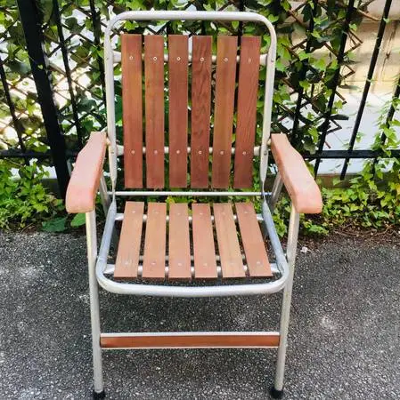 Vintage red wood folding patio chair