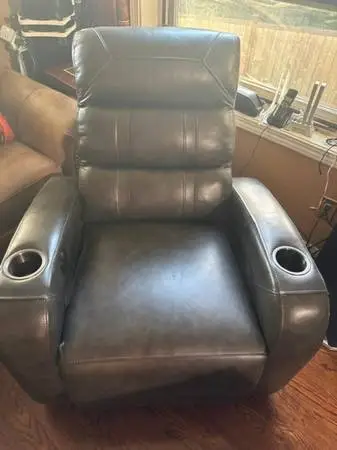 Dark Grey Leather Power Recliner