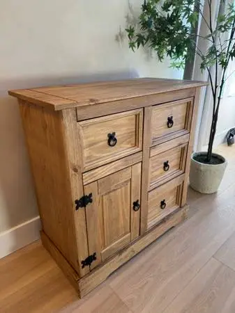 Waxed Pine Buffet Cabinet Sideboard
